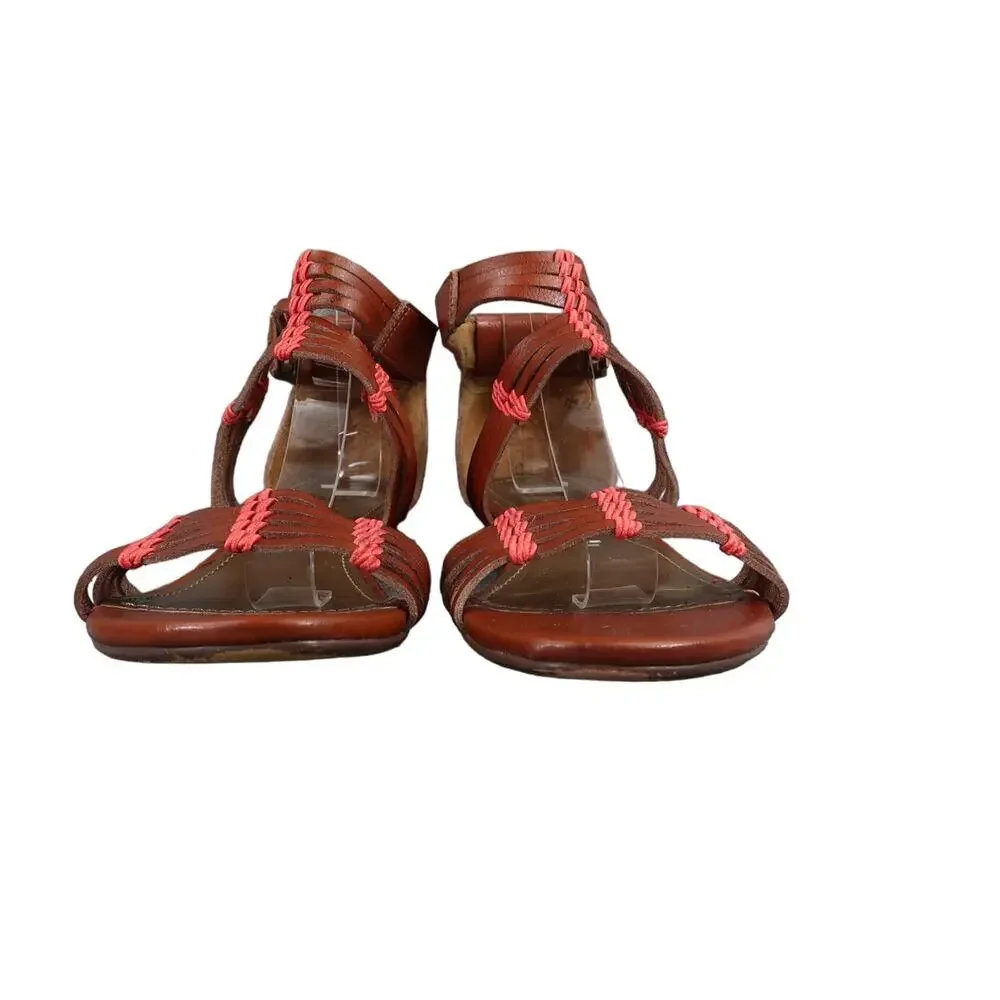 Report Shoes Womens 9.5 Sandals Fashion Leather Casual Strappy Brown Wedge Boho